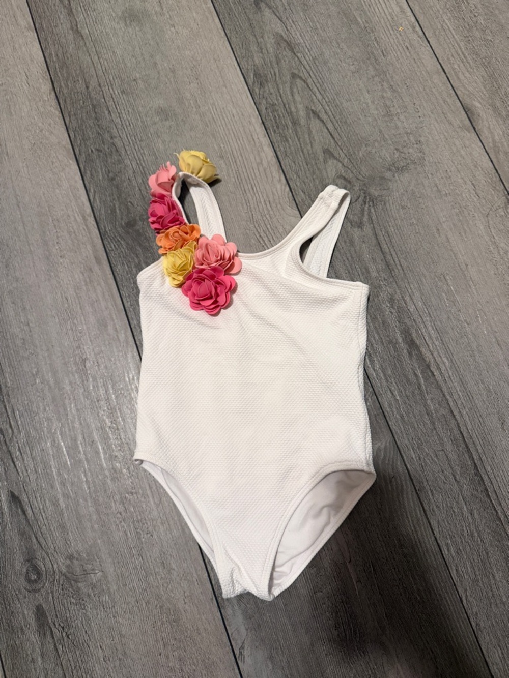 Janie and Jack White One-Piece Swimsuit with Pink, Yellow & Orange Floral Accent